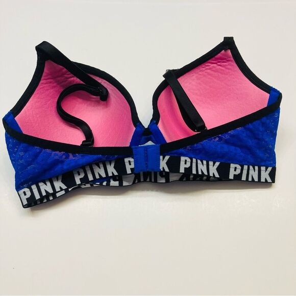 Victoria's Secret PINK Wear Everywhere Push Up Bra Size 34D Leopard Print Blue - Picture 7 of 10